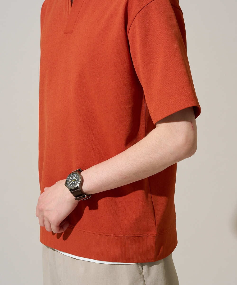 KHKGD51064 a.v.v MEN(アー・ヴェ・ヴェ) 【イージーケア/洗濯機で洗える/接触冷感/毛玉になりにくい】ダブルフェイスワイドシルエットスキッパーポロ オレンジ