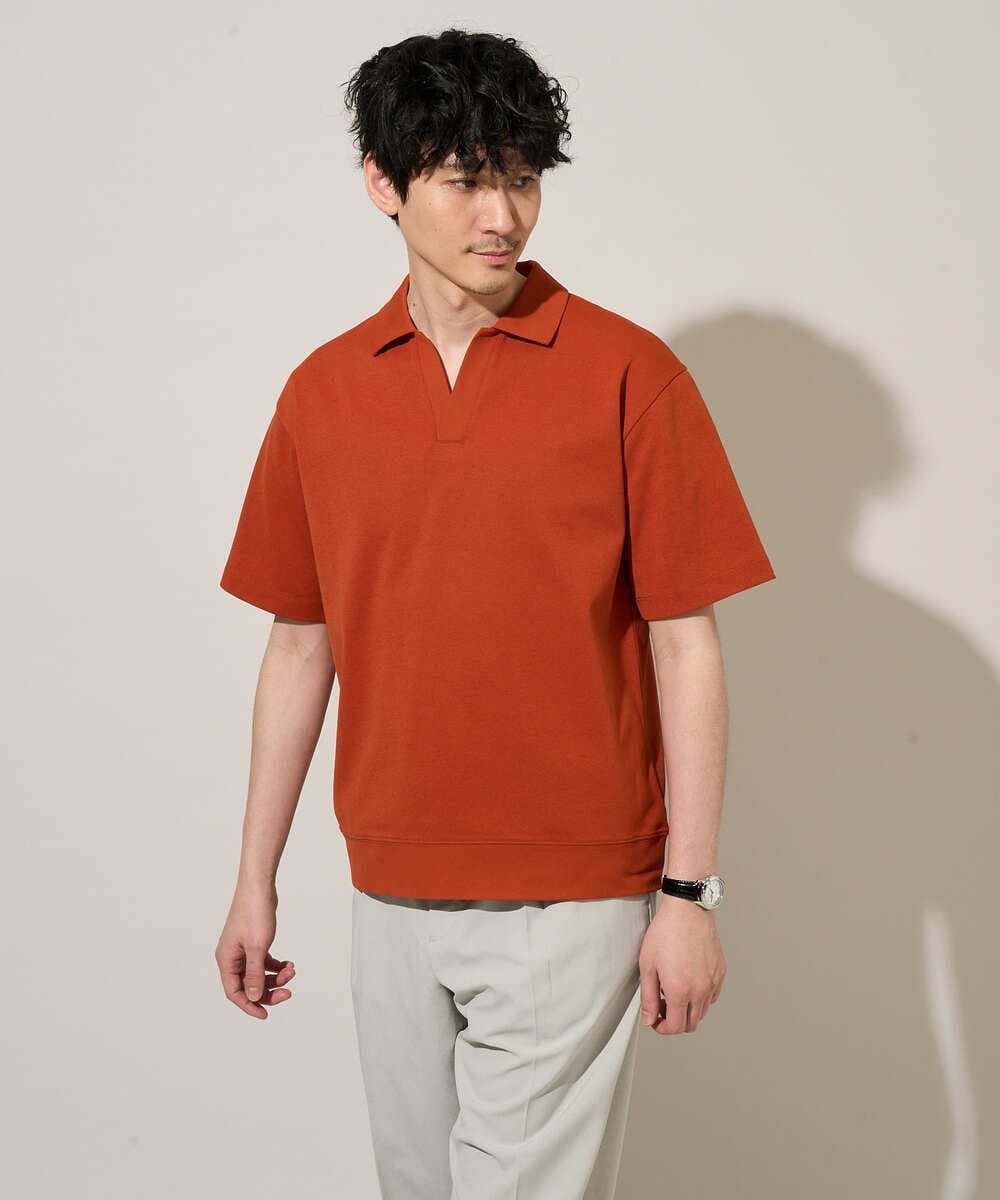 KHKGD51064 a.v.v MEN(アー・ヴェ・ヴェ) 【イージーケア/洗濯機で洗える/接触冷感/毛玉になりにくい】ダブルフェイスワイドシルエットスキッパーポロ オレンジ