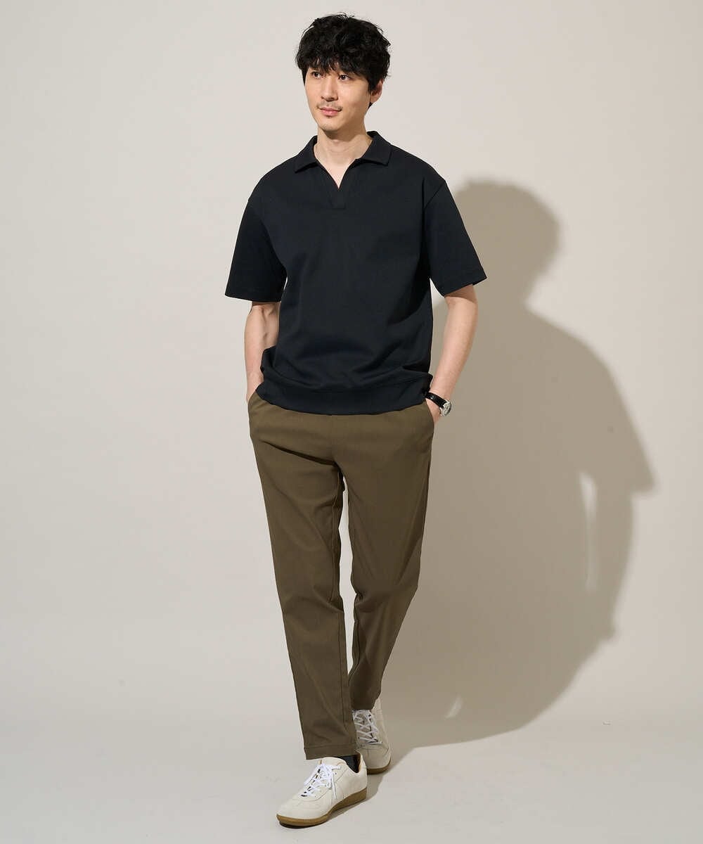 KHKGD51064 a.v.v MEN(アー・ヴェ・ヴェ) 【イージーケア/洗濯機で洗える/接触冷感/毛玉になりにくい】ダブルフェイスワイドシルエットスキッパーポロ オレンジ