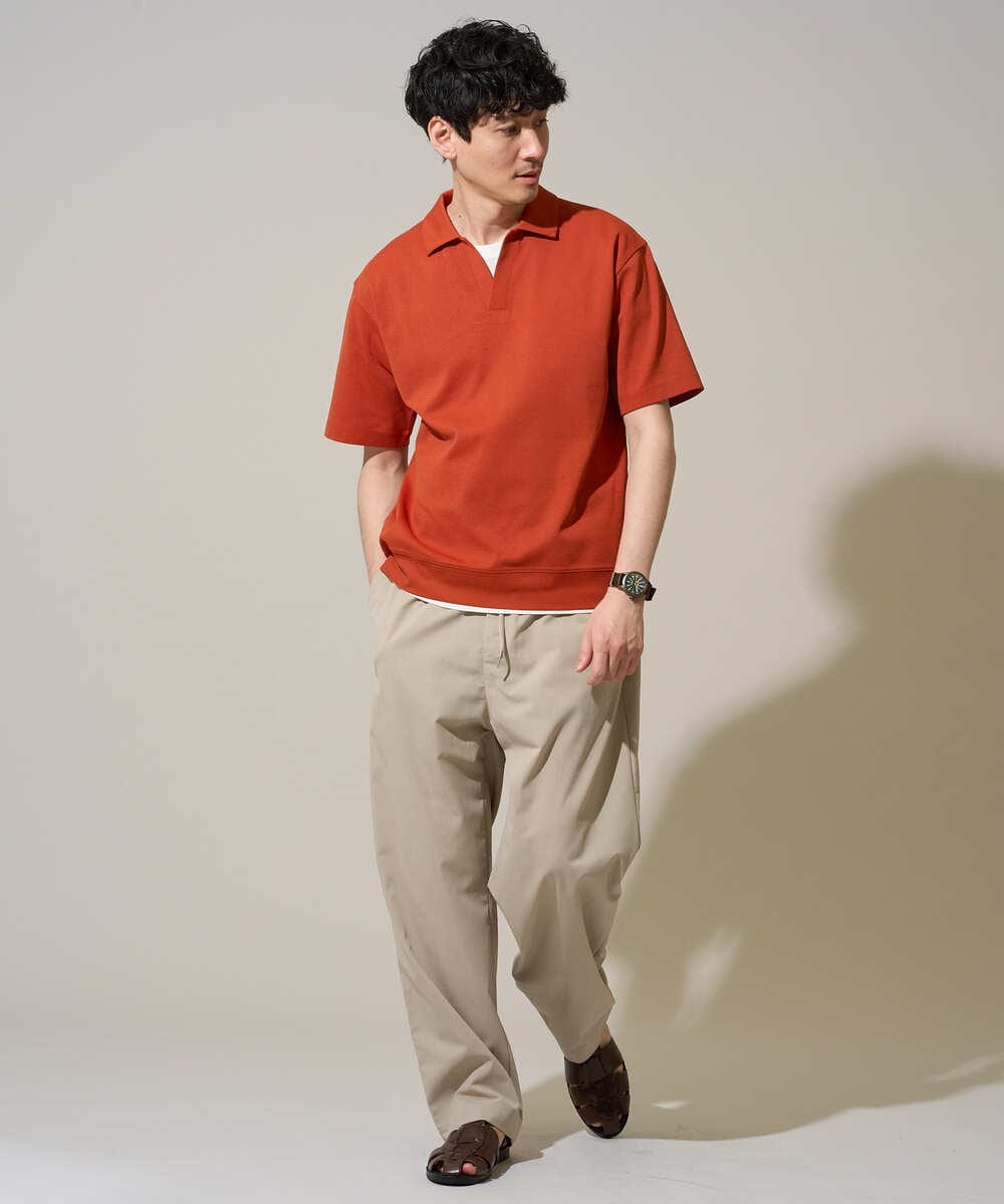 KHKGD51064 a.v.v MEN(アー・ヴェ・ヴェ) 【イージーケア/洗濯機で洗える/接触冷感/毛玉になりにくい】ダブルフェイスワイドシルエットスキッパーポロ オレンジ