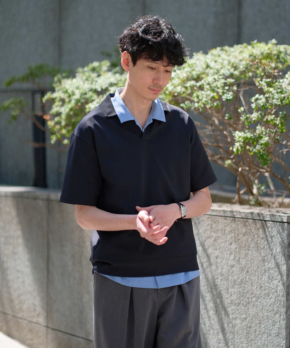 KHKGD51064 a.v.v MEN(アー・ヴェ・ヴェ) 【イージーケア/洗濯機で洗える/接触冷感/毛玉になりにくい】ダブルフェイスワイドシルエットスキッパーポロ オレンジ