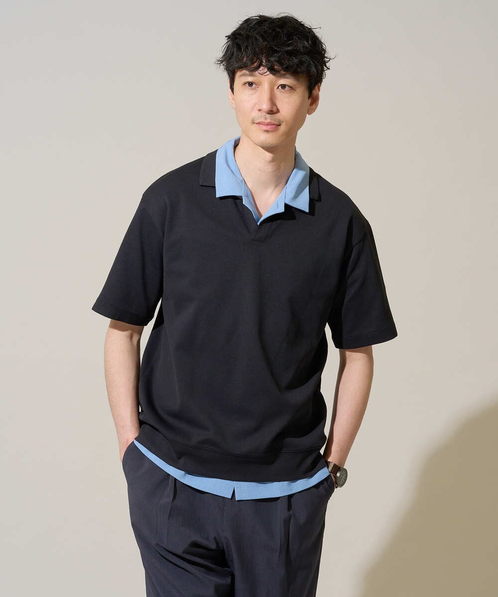 KHKGD51064 a.v.v MEN(アー・ヴェ・ヴェ) 【イージーケア/洗濯機で洗える/接触冷感/毛玉になりにくい】ダブルフェイスワイドシルエットスキッパーポロ オレンジ