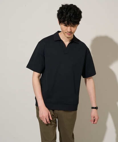 KHKGD51064 a.v.v MEN 【イージーケア/洗濯機で洗える/接触冷感/毛玉になりにくい】ダブルフェイスワイドシルエットスキッパーポロ