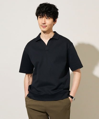 KHKGD51064 a.v.v MEN 【イージーケア/洗濯機で洗える/接触冷感/毛玉になりにくい】ダブルフェイスワイドシルエットスキッパーポロ