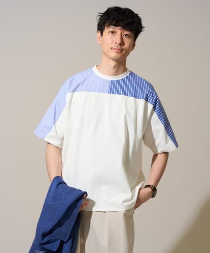 KHKGD56059 a.v.v MEN 【洗濯機で洗える】ストライプドルマンキリカエカットソー