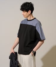 KHKGD56059 a.v.v MEN(アー・ヴェ・ヴェ) 【洗濯機で洗える】ストライプドルマンキリカエカットソー ホワイト
