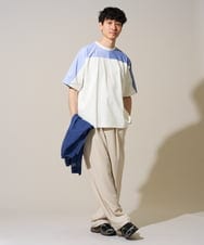 KHKGD56059 a.v.v MEN(アー・ヴェ・ヴェ) 【洗濯機で洗える】ストライプドルマンキリカエカットソー ホワイト