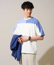 KHKGD56059 a.v.v MEN(アー・ヴェ・ヴェ) 【洗濯機で洗える】ストライプドルマンキリカエカットソー ホワイト