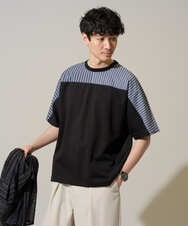 KHKGD56059 a.v.v MEN(アー・ヴェ・ヴェ) 【洗濯機で洗える】ストライプドルマンキリカエカットソー ブラック