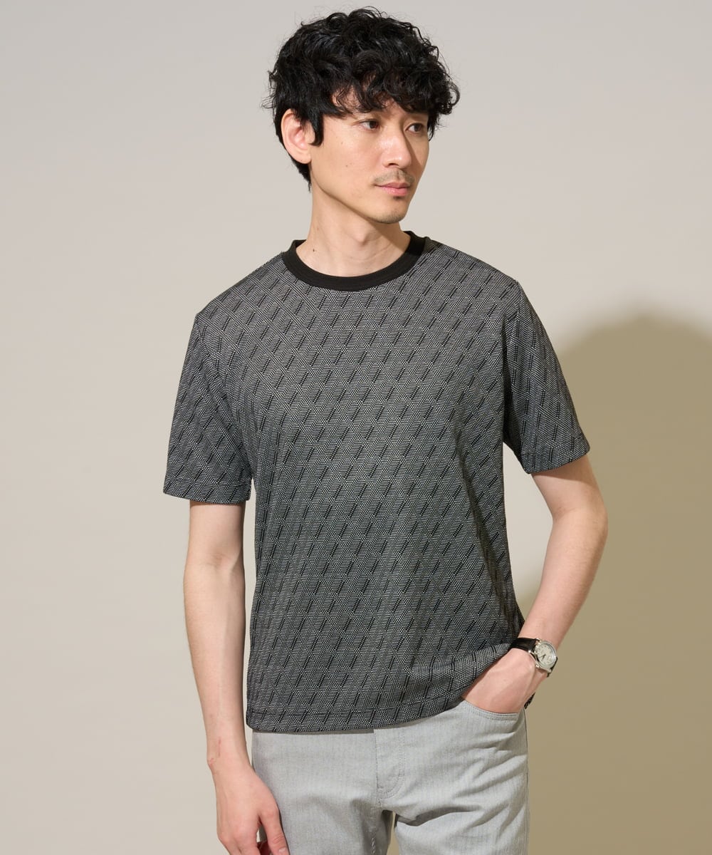 KHKGD74049 a.v.v MEN(アー・ヴェ・ヴェ) 【イージーケア/洗濯機で洗える】ダイヤジャカードスマートＴシャツ ダークグレー