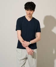 KHKGD76044 a.v.v MEN(アー・ヴェ・ヴェ) 【イージーケア/洗濯機で洗える】キカジャカードＶネックスマートＴシャツ ネイビー