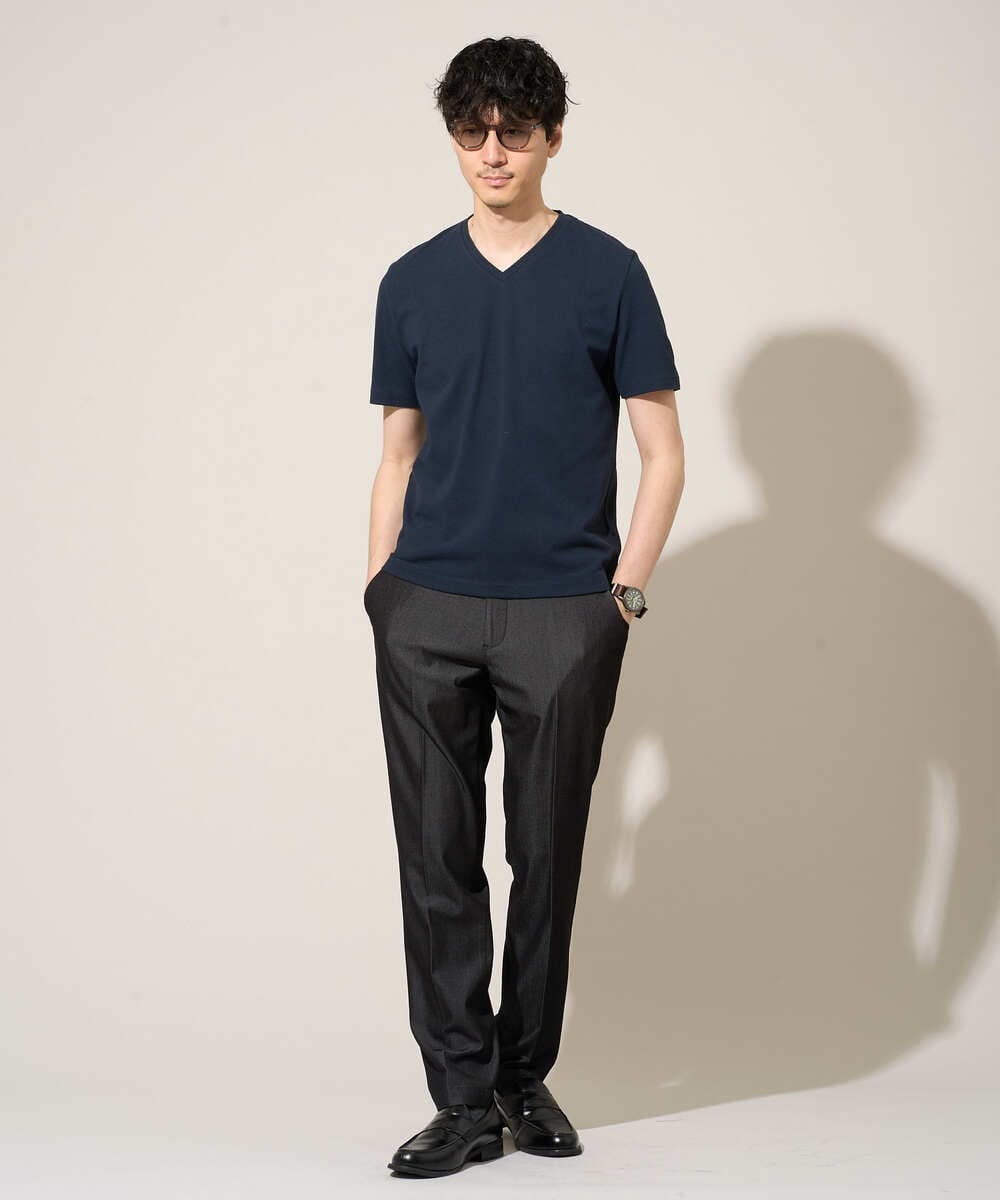 KHKGD76044 a.v.v MEN(アー・ヴェ・ヴェ) 【イージーケア/洗濯機で洗える】キカジャカードＶネックスマートＴシャツ ライトグレー