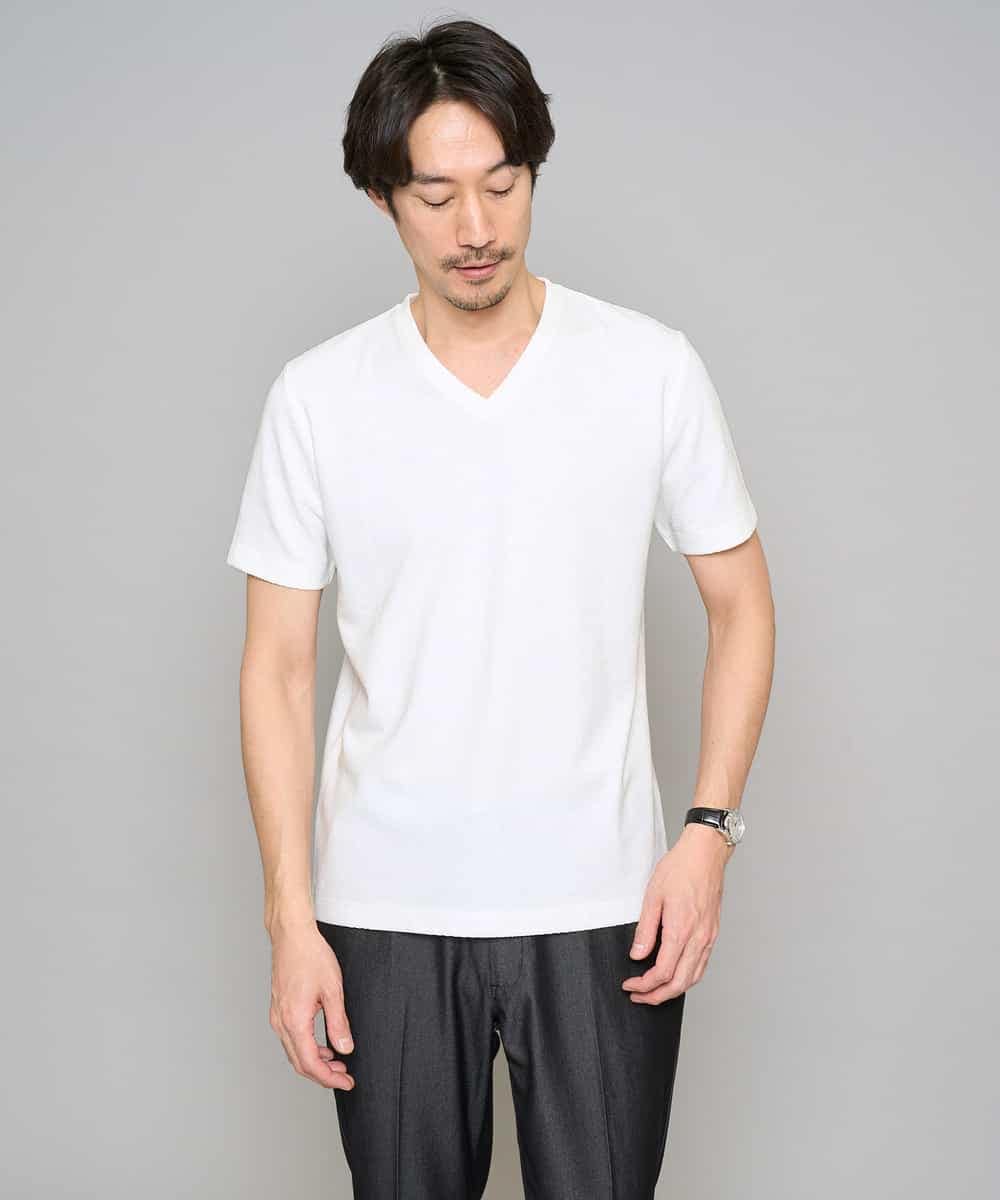 KHKGD76044 a.v.v MEN(アー・ヴェ・ヴェ) 【イージーケア/洗濯機で洗える】キカジャカードＶネックスマートＴシャツ ホワイト