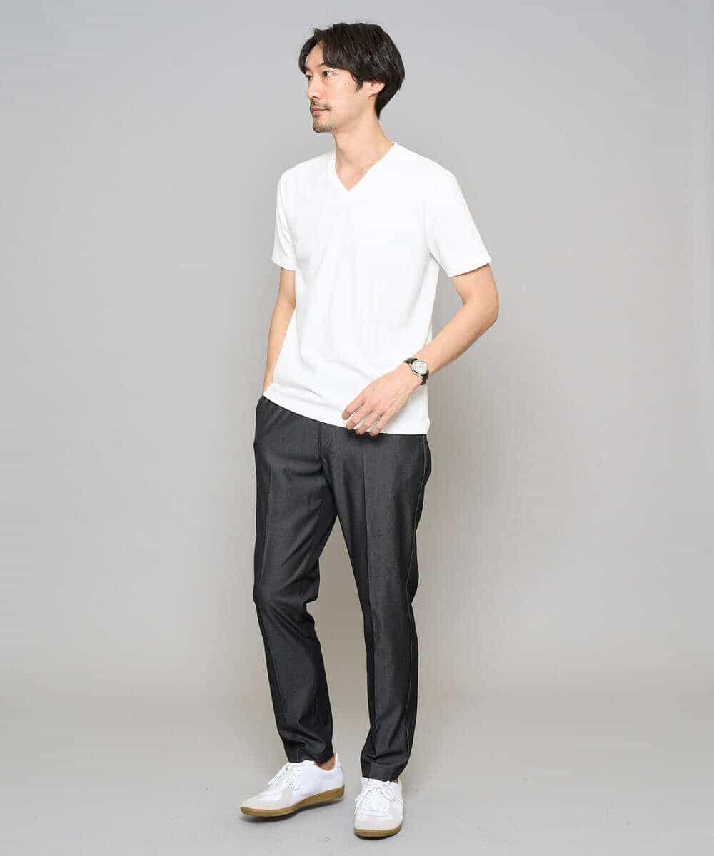 KHKGD76044 a.v.v MEN(アー・ヴェ・ヴェ) 【イージーケア/洗濯機で洗える】キカジャカードＶネックスマートＴシャツ ライトグレー