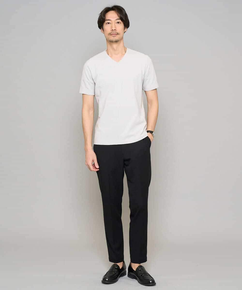 KHKGD76044 a.v.v MEN(アー・ヴェ・ヴェ) 【イージーケア/洗濯機で洗える】キカジャカードＶネックスマートＴシャツ ライトグレー