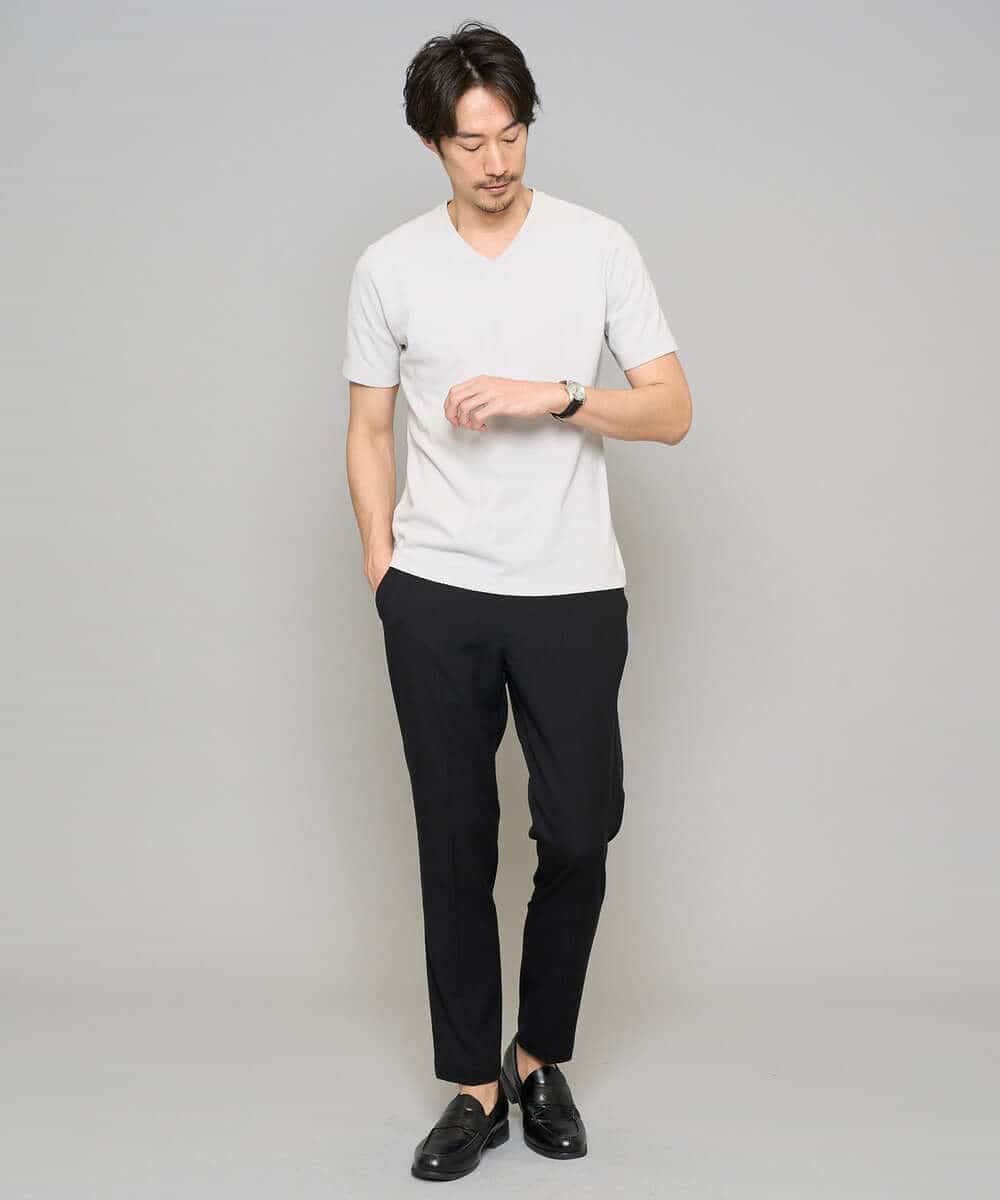 KHKGD76044 a.v.v MEN(アー・ヴェ・ヴェ) 【イージーケア/洗濯機で洗える】キカジャカードＶネックスマートＴシャツ ライトグレー