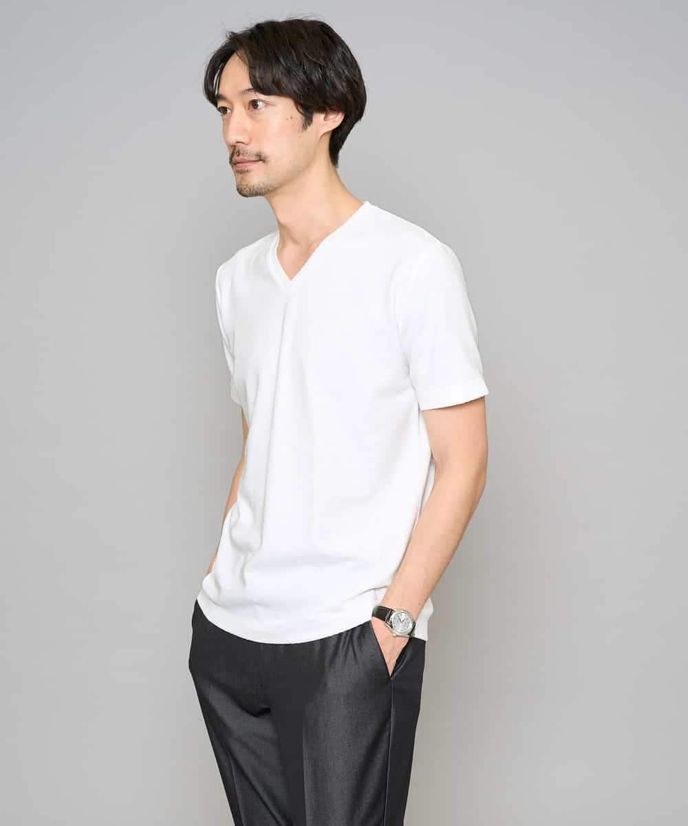 KHKGD76044 a.v.v MEN(アー・ヴェ・ヴェ) 【イージーケア/洗濯機で洗える】キカジャカードＶネックスマートＴシャツ ライトグレー