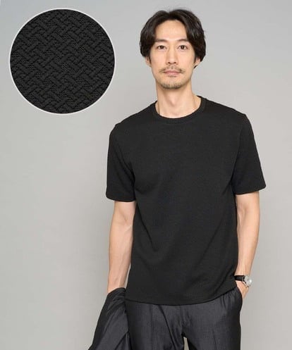 KHKGD77049 a.v.v MEN 【イージーケア/洗濯機で洗える/毛玉になりにくい】ライトキカジャカードクルーネックスマートＴシャツ