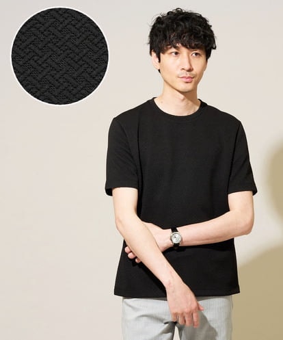 KHKGD77049 a.v.v MEN 【イージーケア/洗濯機で洗える/毛玉になりにくい】ライトキカジャカードクルーネックスマートＴシャツ