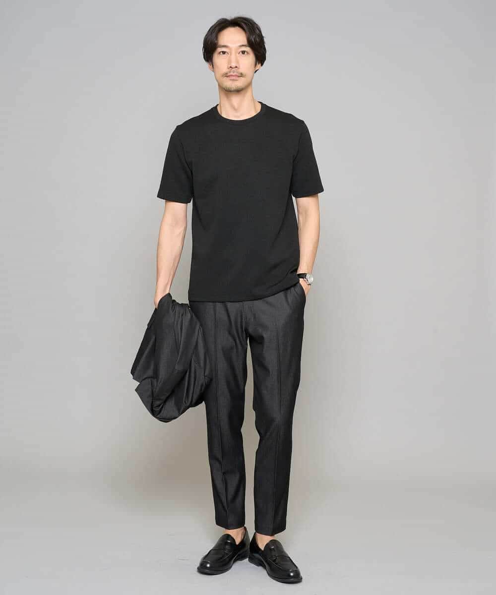 KHKGD77049 a.v.v MEN(アー・ヴェ・ヴェ) 【イージーケア/洗濯機で洗える/毛玉になりにくい】ライトキカジャカードクルーネックスマートＴシャツ ブラック