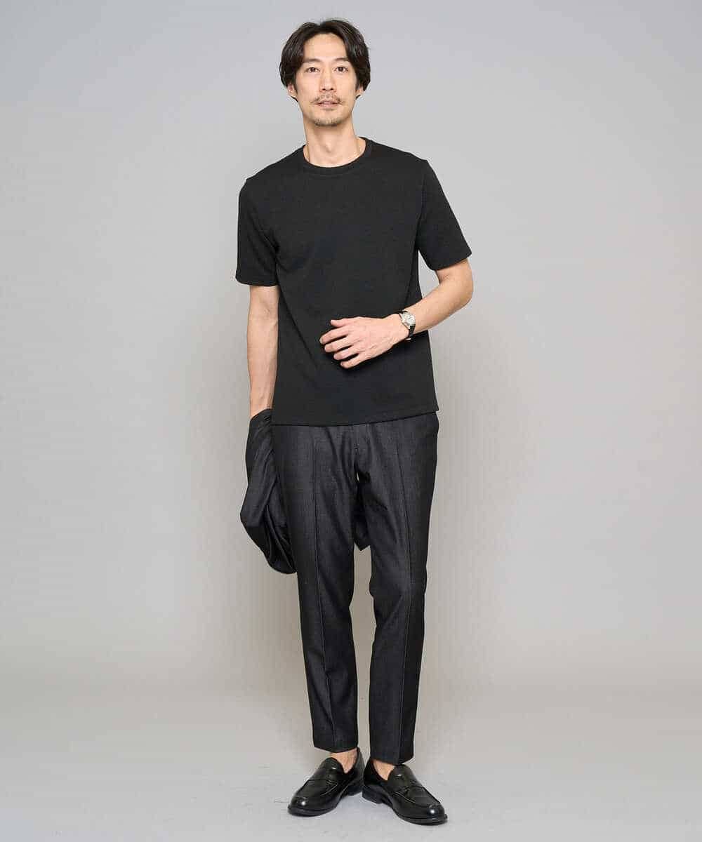 KHKGD77049 a.v.v MEN(アー・ヴェ・ヴェ) 【イージーケア/洗濯機で洗える/毛玉になりにくい】ライトキカジャカードクルーネックスマートＴシャツ ブラック