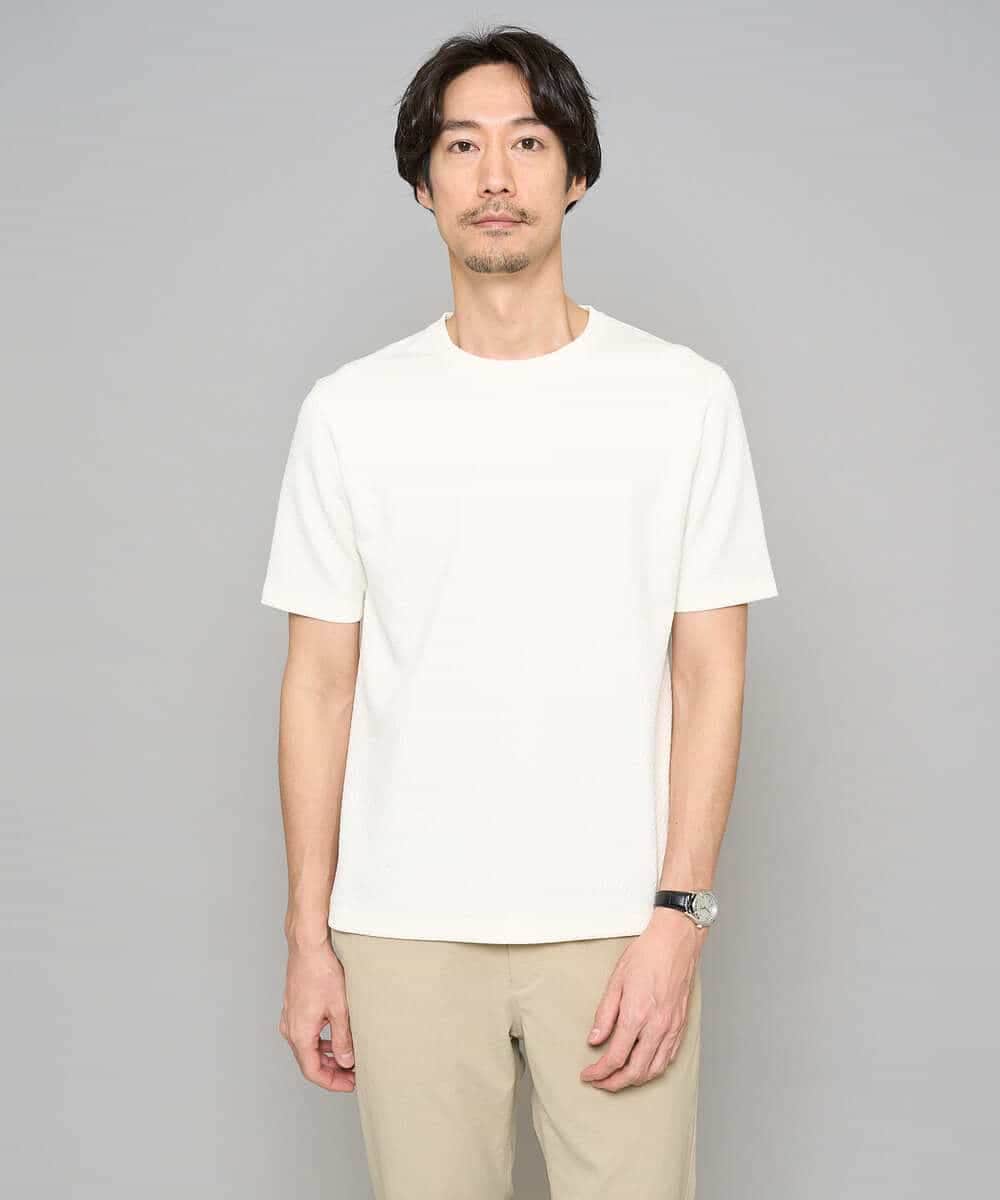 KHKGD77049 a.v.v MEN(アー・ヴェ・ヴェ) 【イージーケア/洗濯機で洗える/毛玉になりにくい】ライトキカジャカードクルーネックスマートＴシャツ ブラック