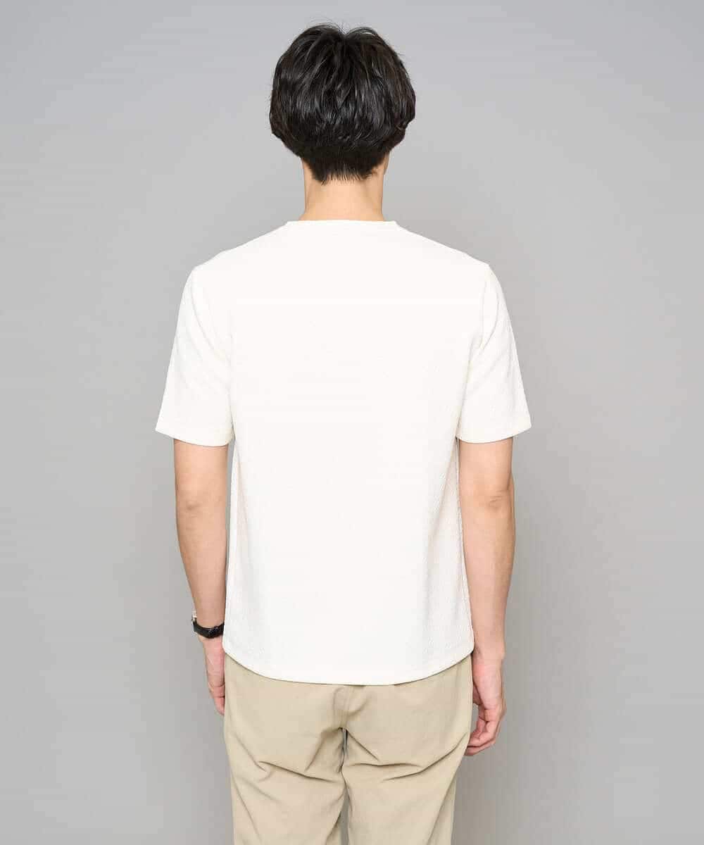 KHKGD77049 a.v.v MEN(アー・ヴェ・ヴェ) 【イージーケア/洗濯機で洗える/毛玉になりにくい】ライトキカジャカードクルーネックスマートＴシャツ ブラック