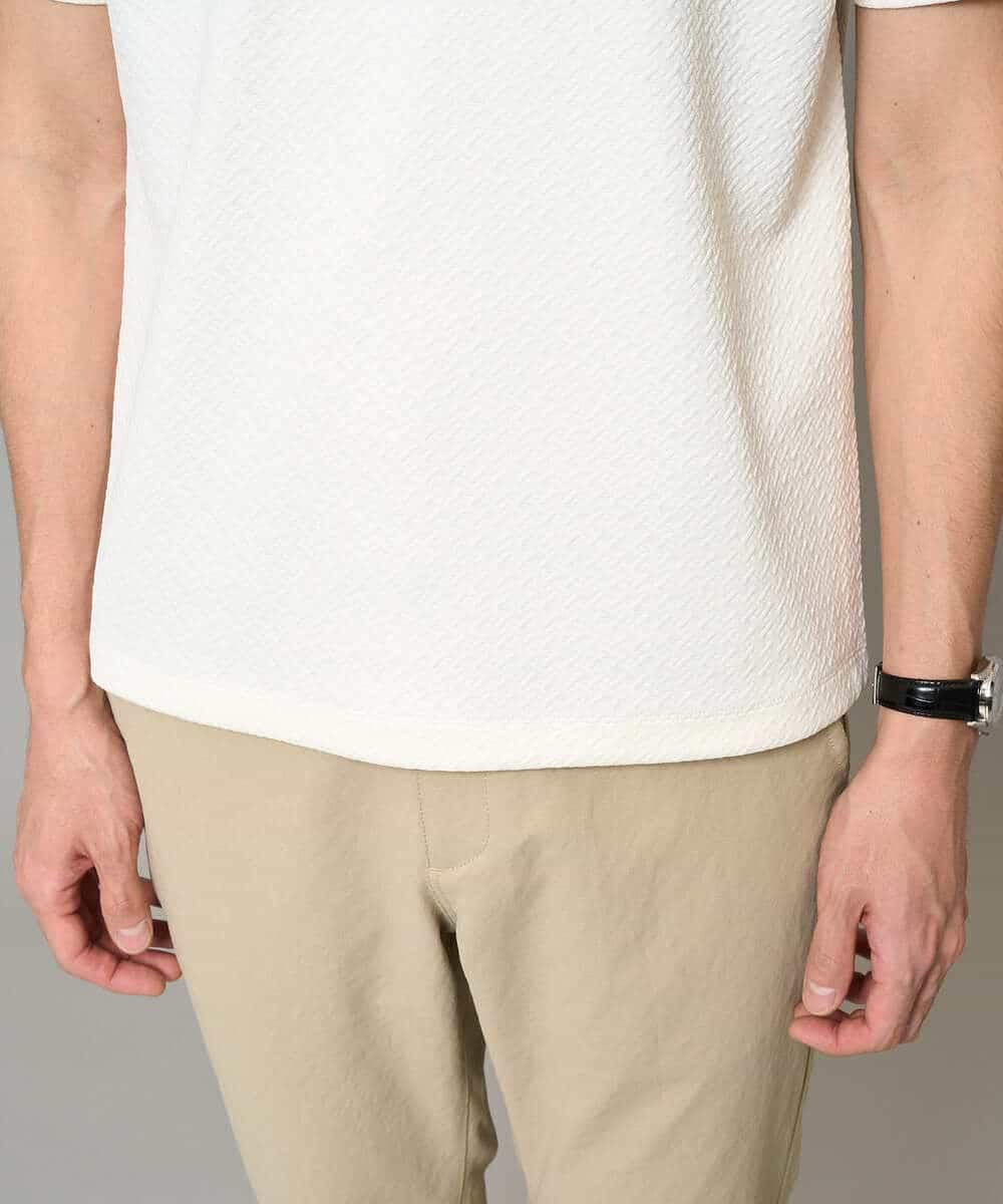 KHKGD77049 a.v.v MEN(アー・ヴェ・ヴェ) 【イージーケア/洗濯機で洗える/毛玉になりにくい】ライトキカジャカードクルーネックスマートＴシャツ ブラック