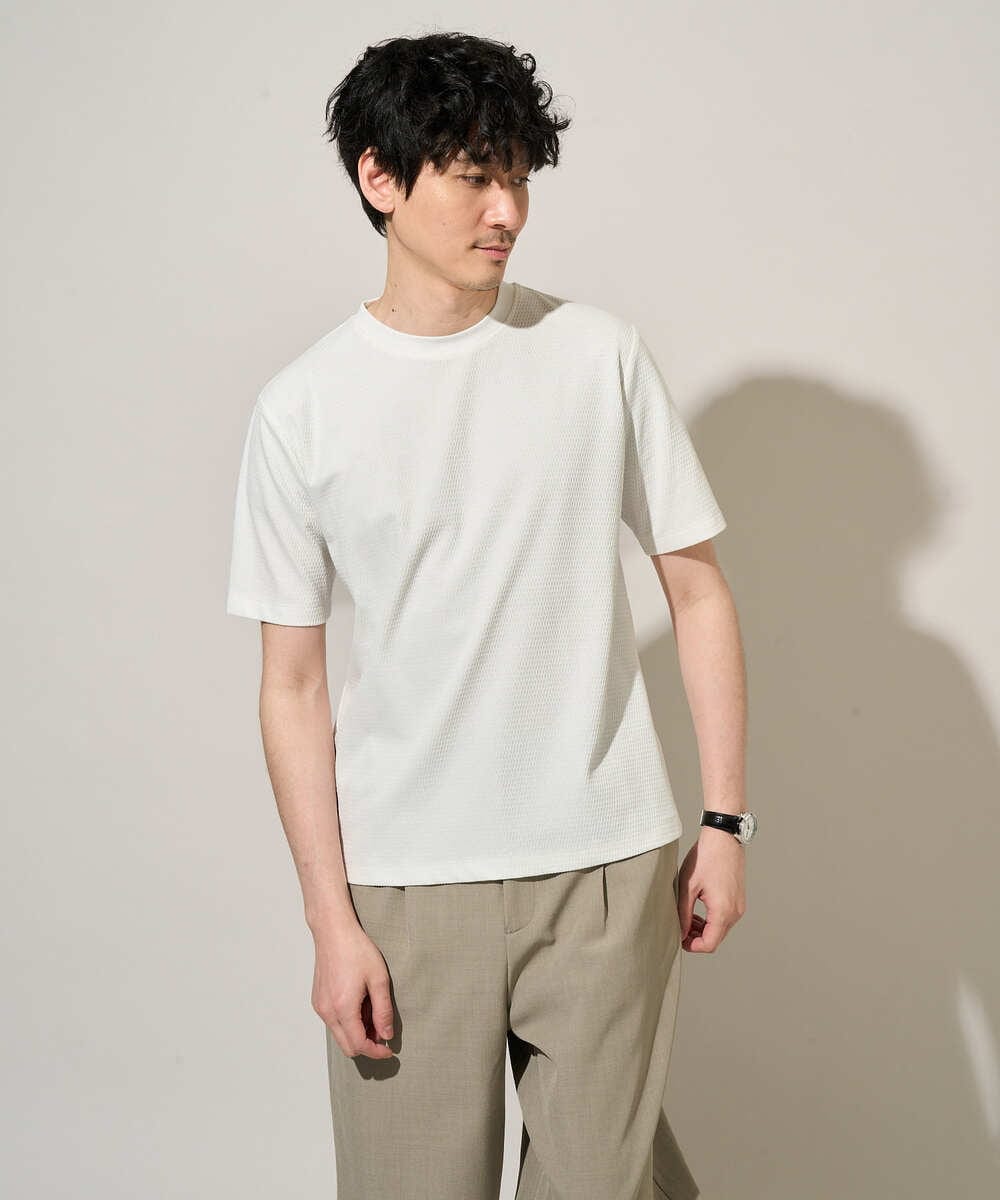KHKGD78049 a.v.v MEN(アー・ヴェ・ヴェ) 【イージーケア/洗濯機で洗える/接触冷感/毛玉になりにくい】ワイドハニカムジャカードクルーネックスマートＴシャツ ホワイト