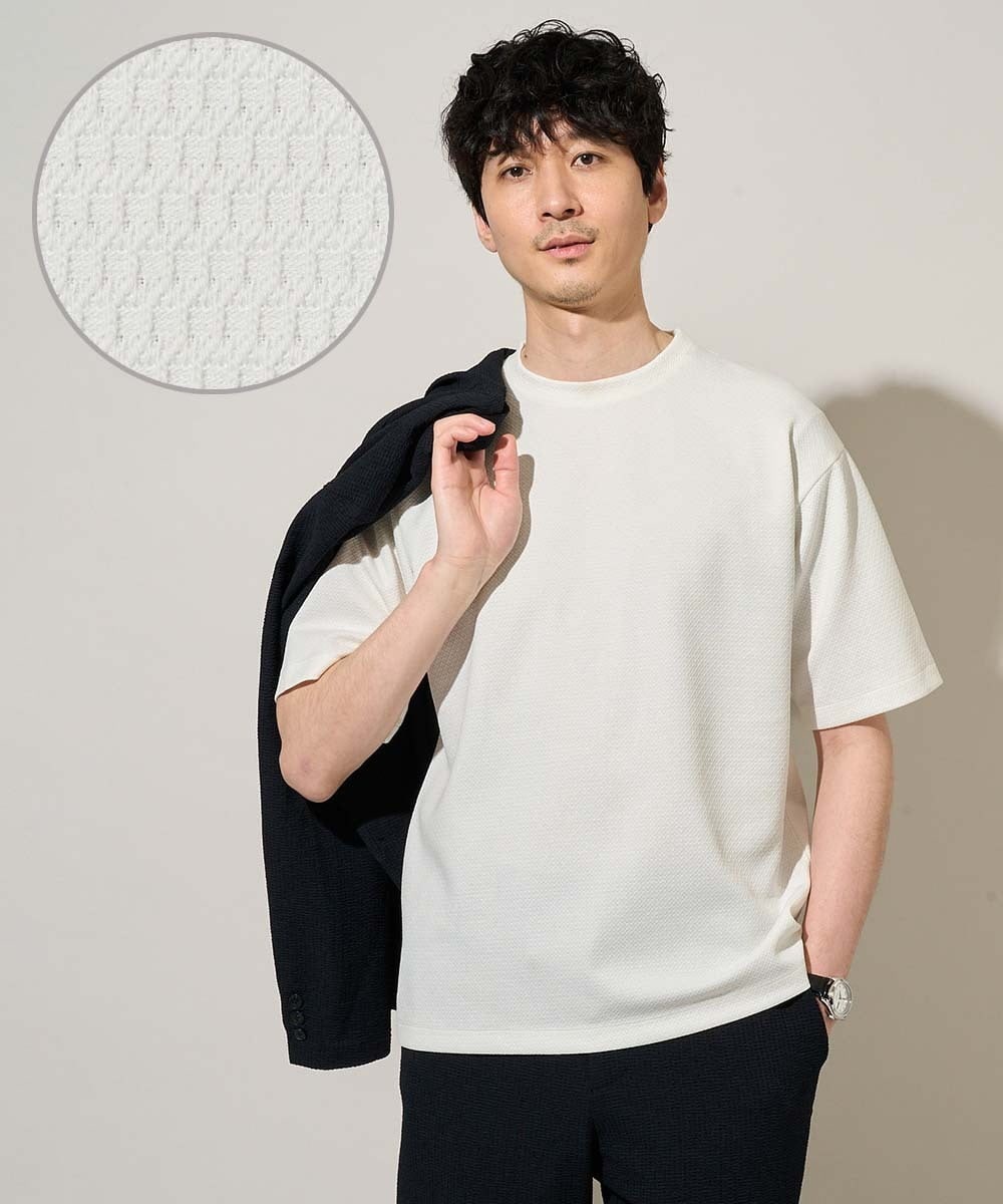 KHKGD78049 a.v.v MEN 【イージーケア/洗濯機で洗える/接触冷感/毛玉になりにくい】ワイドハニカムジャカードクルーネックスマートＴシャツ