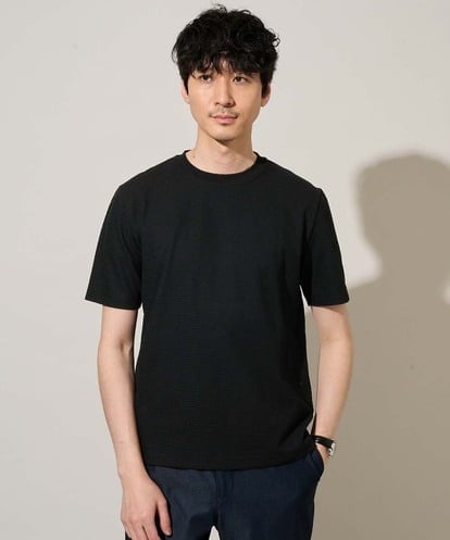 KHKGD78049 a.v.v MEN 【イージーケア/洗濯機で洗える/接触冷感/毛玉になりにくい】ワイドハニカムジャカードクルーネックスマートＴシャツ