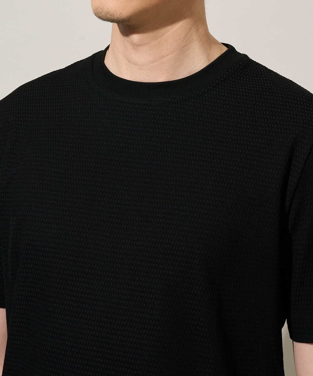 KHKGD78049 a.v.v MEN(アー・ヴェ・ヴェ) 【イージーケア/洗濯機で洗える/接触冷感/毛玉になりにくい】ワイドハニカムジャカードクルーネックスマートＴシャツ ブラック