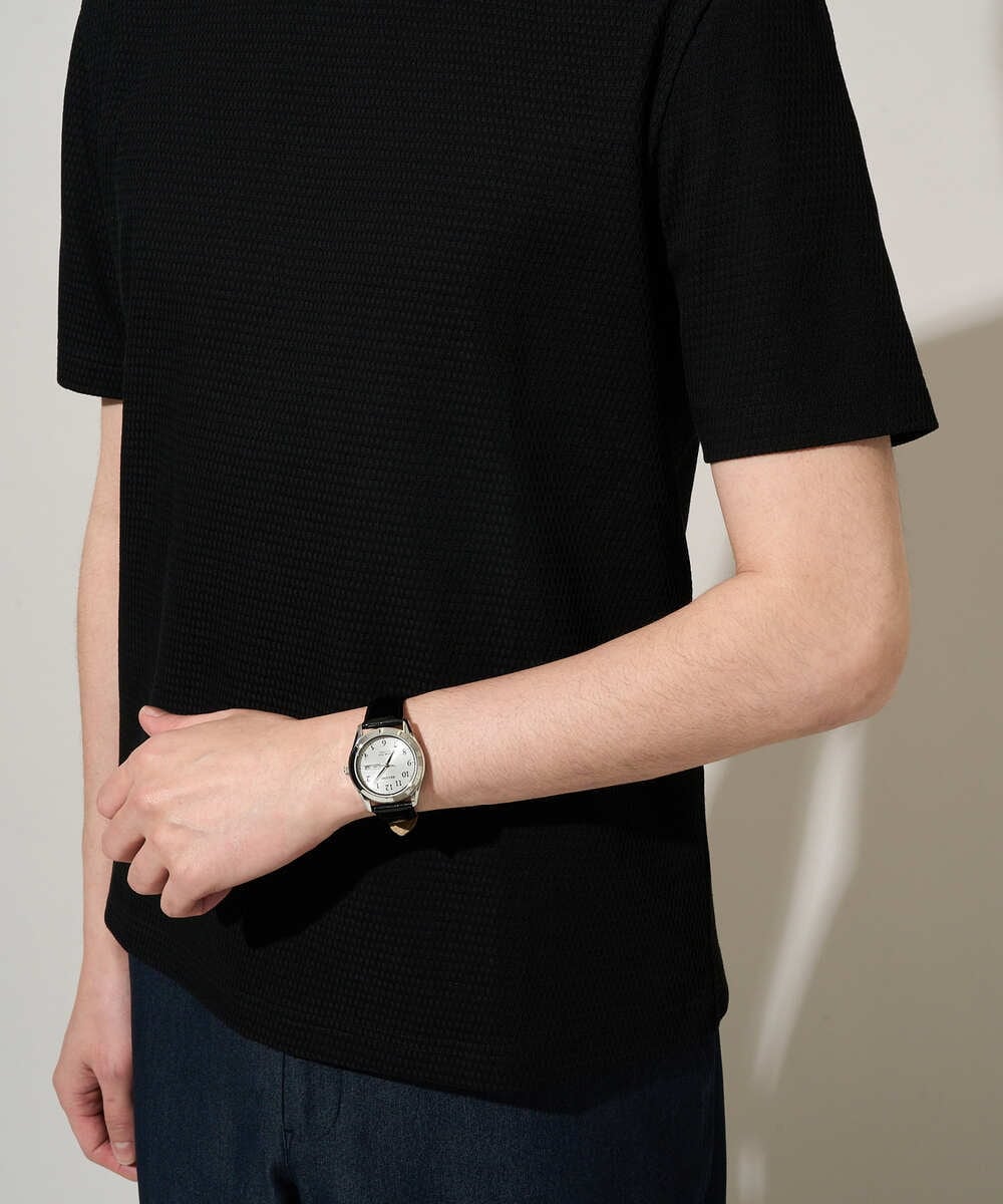 KHKGD78049 a.v.v MEN(アー・ヴェ・ヴェ) 【イージーケア/洗濯機で洗える/接触冷感/毛玉になりにくい】ワイドハニカムジャカードクルーネックスマートＴシャツ ブラック