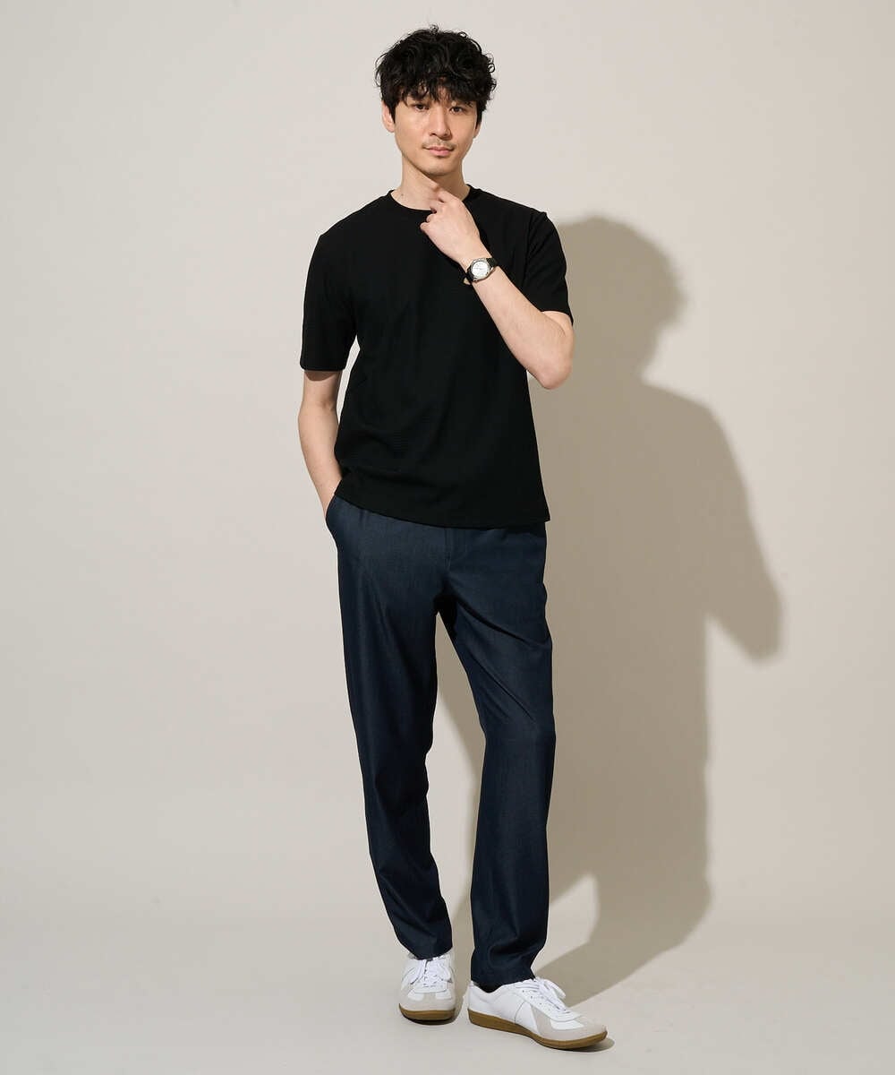 KHKGD78049 a.v.v MEN(アー・ヴェ・ヴェ) 【イージーケア/洗濯機で洗える/接触冷感/毛玉になりにくい】ワイドハニカムジャカードクルーネックスマートＴシャツ ブラック