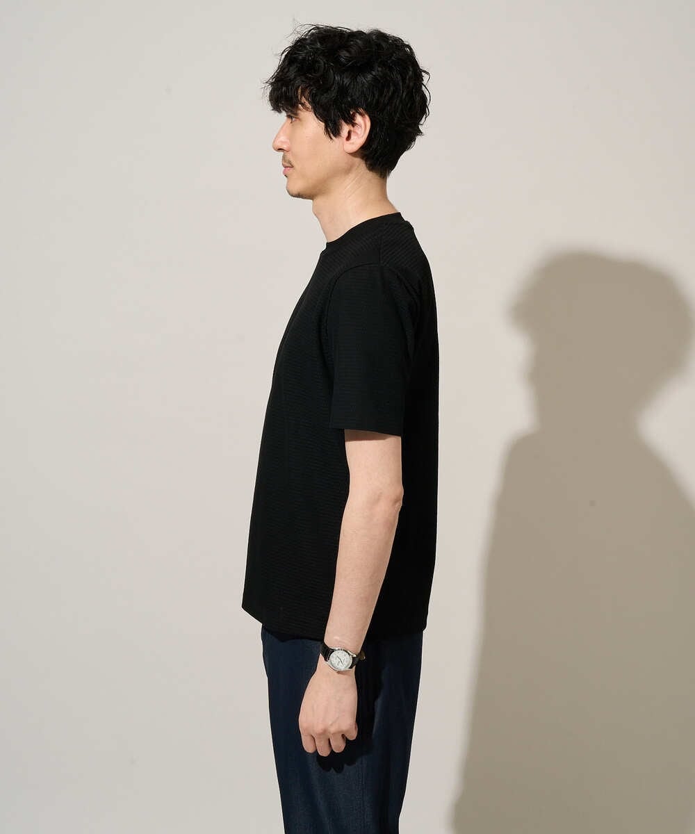 KHKGD78049 a.v.v MEN(アー・ヴェ・ヴェ) 【イージーケア/洗濯機で洗える/接触冷感/毛玉になりにくい】ワイドハニカムジャカードクルーネックスマートＴシャツ ブラック