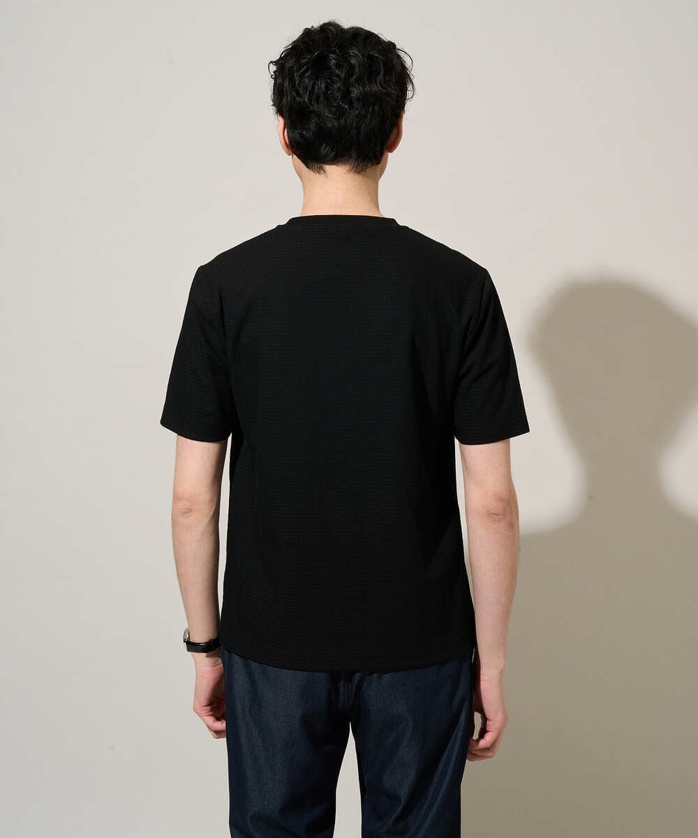 KHKGD78049 a.v.v MEN(アー・ヴェ・ヴェ) 【イージーケア/洗濯機で洗える/接触冷感/毛玉になりにくい】ワイドハニカムジャカードクルーネックスマートＴシャツ ブラック