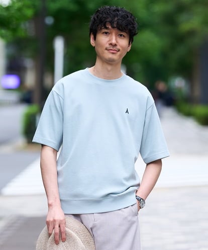 KHKGD89039 a.v.v MEN 【イージーケア/洗濯機で洗える/接触冷感/毛玉になりにくい】ライトアゼ１ポイントシシュウスウェットＴ