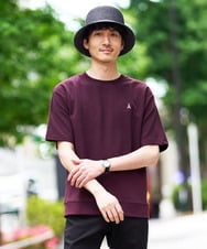 KHKGD89039 a.v.v MEN(アー・ヴェ・ヴェ) 夏カットソー人気NO.1【接触冷感】ライトアゼ１ポイントシシュウスウェットＴ〈イージーケア/洗濯機で洗える/毛玉になりにくい〉 ボルドー