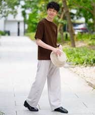 KHKGD89039 a.v.v MEN(アー・ヴェ・ヴェ) 夏カットソー人気NO.1【接触冷感】ライトアゼ１ポイントシシュウスウェットＴ〈イージーケア/洗濯機で洗える/毛玉になりにくい〉 ブラック
