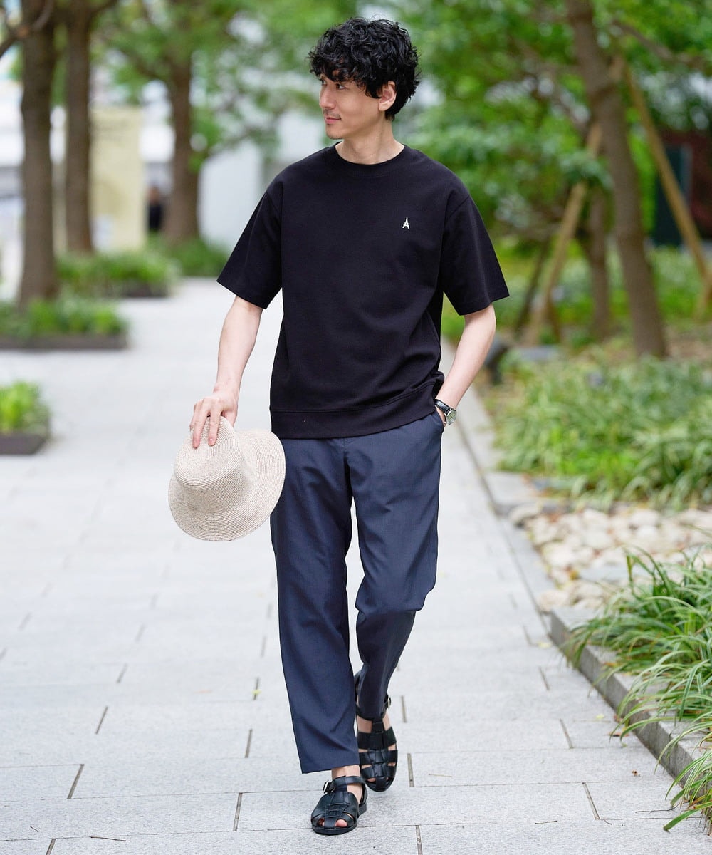 KHKGD89039 a.v.v MEN(アー・ヴェ・ヴェ) 夏カットソー人気NO.1【接触冷感】ライトアゼ１ポイントシシュウスウェットＴ〈イージーケア/洗濯機で洗える/毛玉になりにくい〉 ブラック