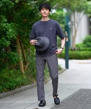 KHKGD89039 a.v.v MEN(アー・ヴェ・ヴェ) 夏カットソー人気NO.1【接触冷感】ライトアゼ１ポイントシシュウスウェットＴ〈イージーケア/洗濯機で洗える/毛玉になりにくい〉 ブラック