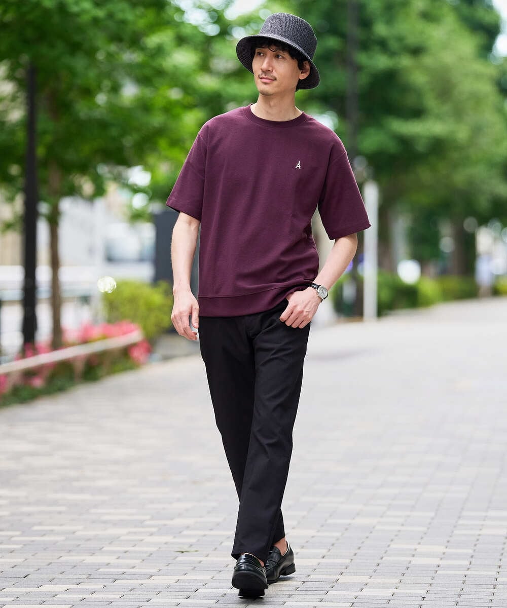 KHKGD89039 a.v.v MEN(アー・ヴェ・ヴェ) 夏カットソー人気NO.1【接触冷感】ライトアゼ１ポイントシシュウスウェットＴ〈イージーケア/洗濯機で洗える/毛玉になりにくい〉 ブラック