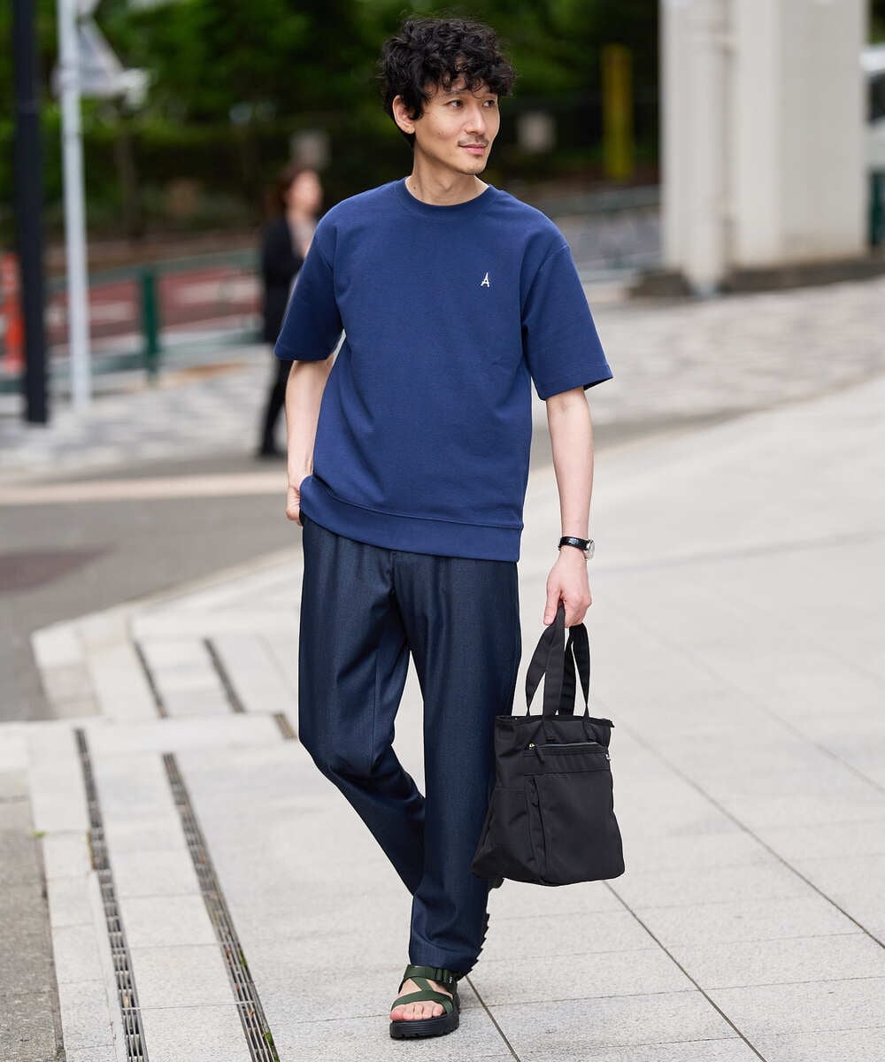 KHKGD89039 a.v.v MEN(アー・ヴェ・ヴェ) 夏カットソー人気NO.1【接触冷感】ライトアゼ１ポイントシシュウスウェットＴ〈イージーケア/洗濯機で洗える/毛玉になりにくい〉 ブラック