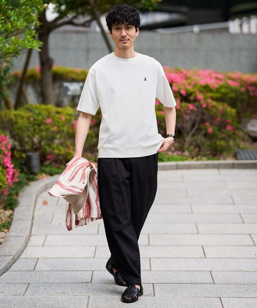 KHKGD89039 a.v.v MEN(アー・ヴェ・ヴェ) 夏カットソー人気NO.1【接触冷感】ライトアゼ１ポイントシシュウスウェットＴ〈イージーケア/洗濯機で洗える/毛玉になりにくい〉 ブラック