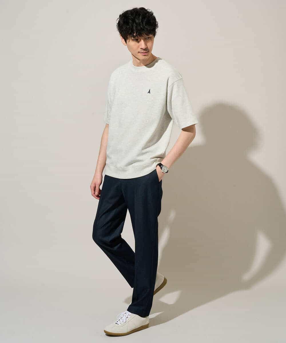 KHKGD89039 a.v.v MEN(アー・ヴェ・ヴェ) 夏カットソー人気NO.1【接触冷感】ライトアゼ１ポイントシシュウスウェットＴ〈イージーケア/洗濯機で洗える/毛玉になりにくい〉 ブラック