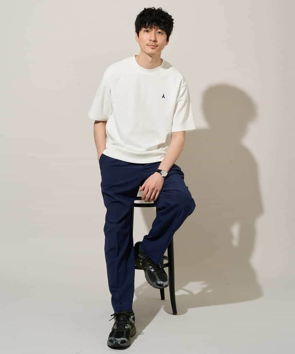 KHKGD89039 a.v.v MEN(アー・ヴェ・ヴェ) 夏カットソー人気NO.1【接触冷感】ライトアゼ１ポイントシシュウスウェットＴ〈イージーケア/洗濯機で洗える/毛玉になりにくい〉 ブラック