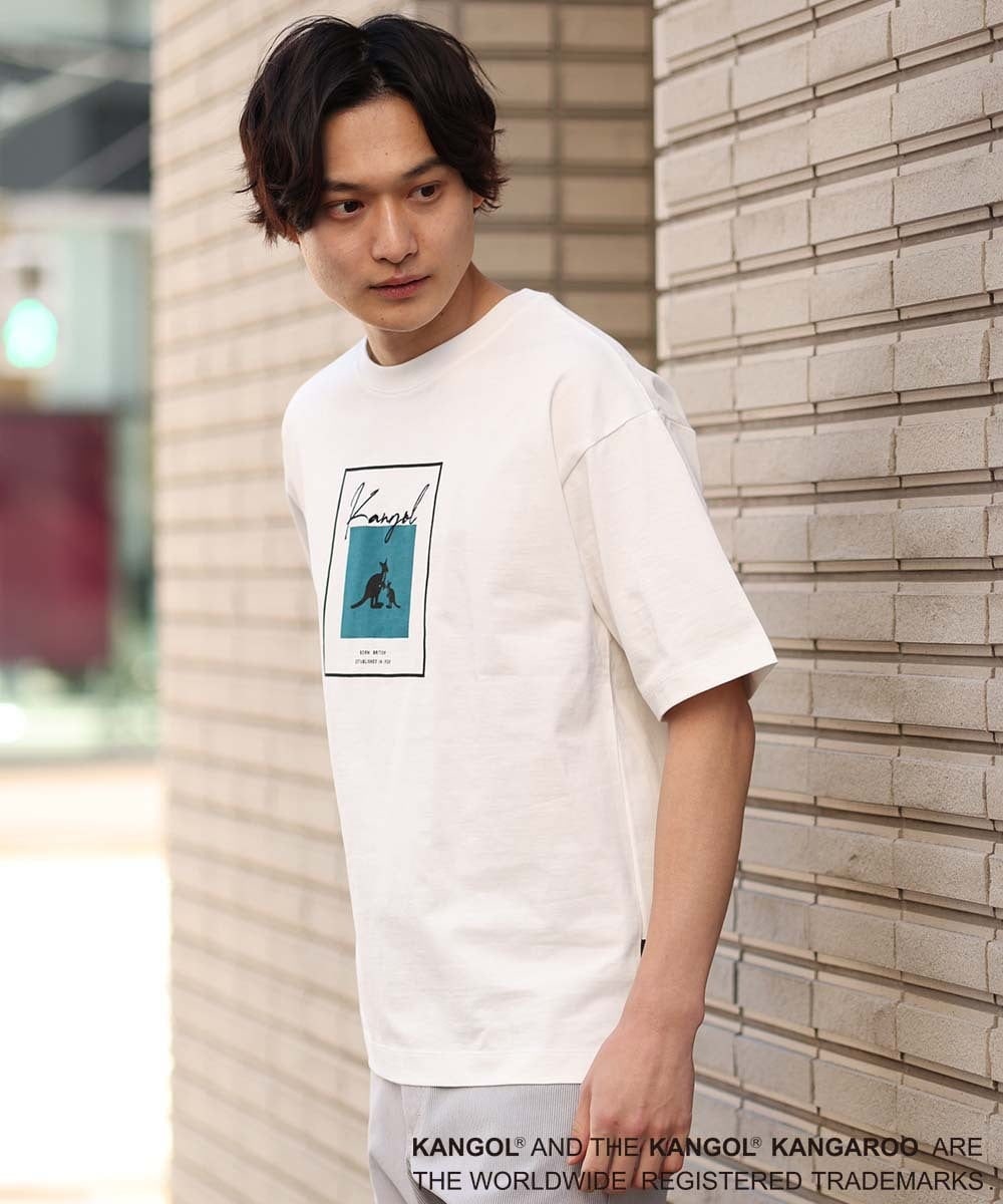 KHKGS16049 a.v.v MEN(アー・ヴェ・ヴェ) 【コラボ/KANGOL】スクエアプリントワイドTシャツ グリーン