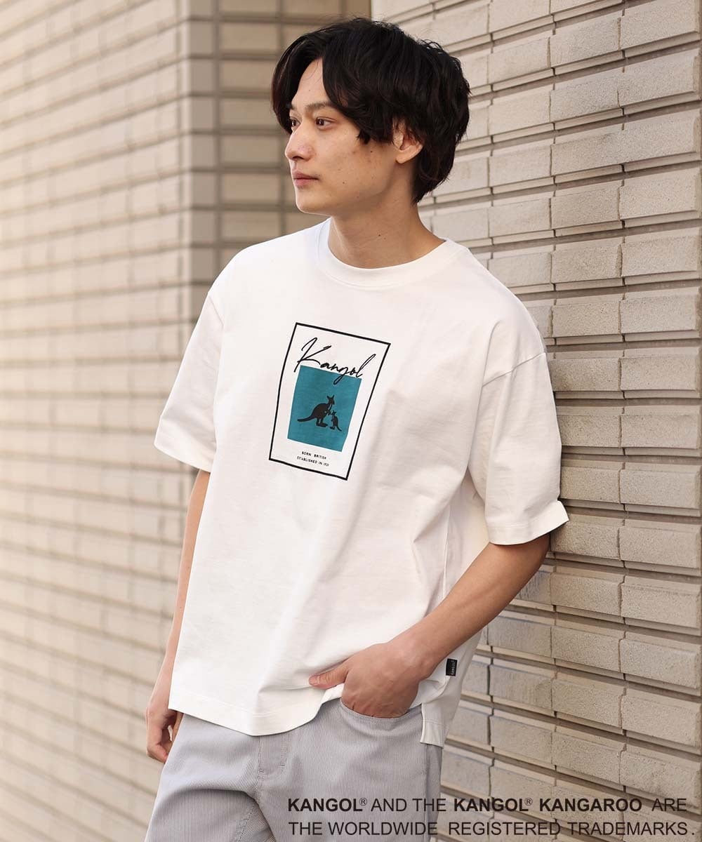 KHKGS16049 a.v.v MEN(アー・ヴェ・ヴェ) 【コラボ/KANGOL】スクエアプリントワイドTシャツ グリーン