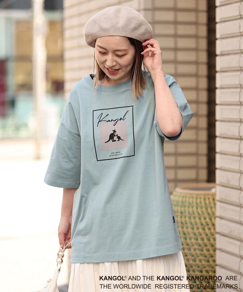 KHKGS16049 a.v.v MEN(アー・ヴェ・ヴェ) 【コラボ/KANGOL】スクエアプリントワイドTシャツ グリーン