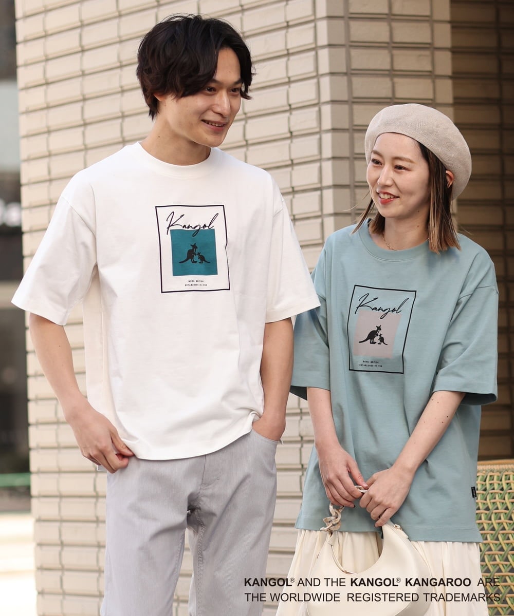 KHKGS16049 a.v.v MEN(アー・ヴェ・ヴェ) 【コラボ/KANGOL】スクエアプリントワイドTシャツ ホワイト